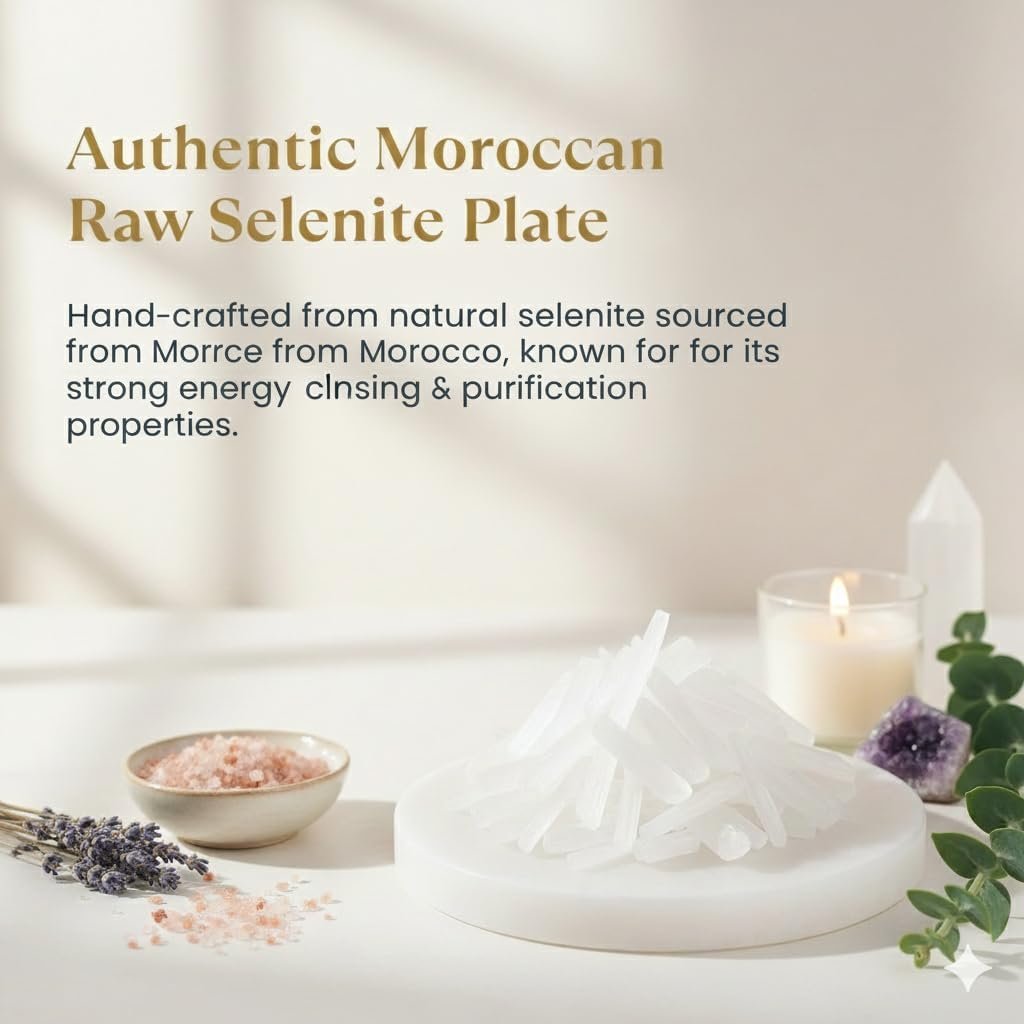 Raw Moroccan Selenite Charging Plate | Natural Crystal Charging & Cleansing Plate | Recharging Energy Plate for Bracelets, Stones & Jewelry