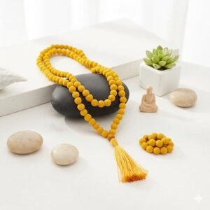 Unisex Adult Haldi Mala | Natural Turmeric Jap Mala (7mm Beads, 32 Inch Length, 108+1 Beads) | Spiritual, Prayer, Meditation & Puja | Pack of 1