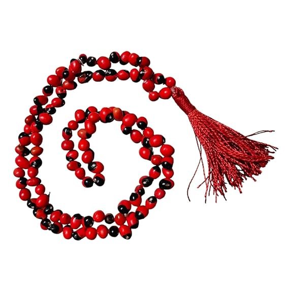 Certified Natural Chirmi Mala with Tassel | Original 108+1 Beads Red and Black Gunja for Meditation, Jap, Lakshmi pooja | Red & Black Chirmi Seed Mala