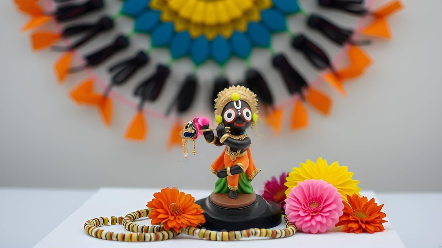 Handcrafted Lord Jagannath Idol with Flute (10 cm) | Premium Resin Murti for Home Temple, Car Dashboard, Pooja & Spiritual Gifting | Decorative Showpiece