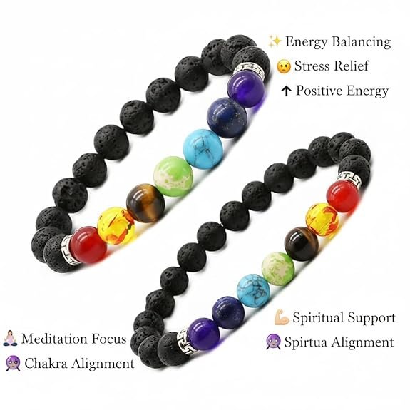 7 Chakra Lava Stone Bracelet | Adjustable Gemstone Wristband for Men & Women | Meditation & Spiritual Jewellery