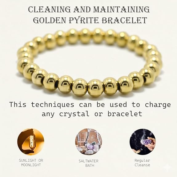 Original Certified Golden Pyrite Bracelet | Natural Pyrite Crystal Healing Bracelet for Wealth, Success & Protection | Reiki Energized Gemstones | Stretchable 8mm Beads (Pack of 1, Unisex)