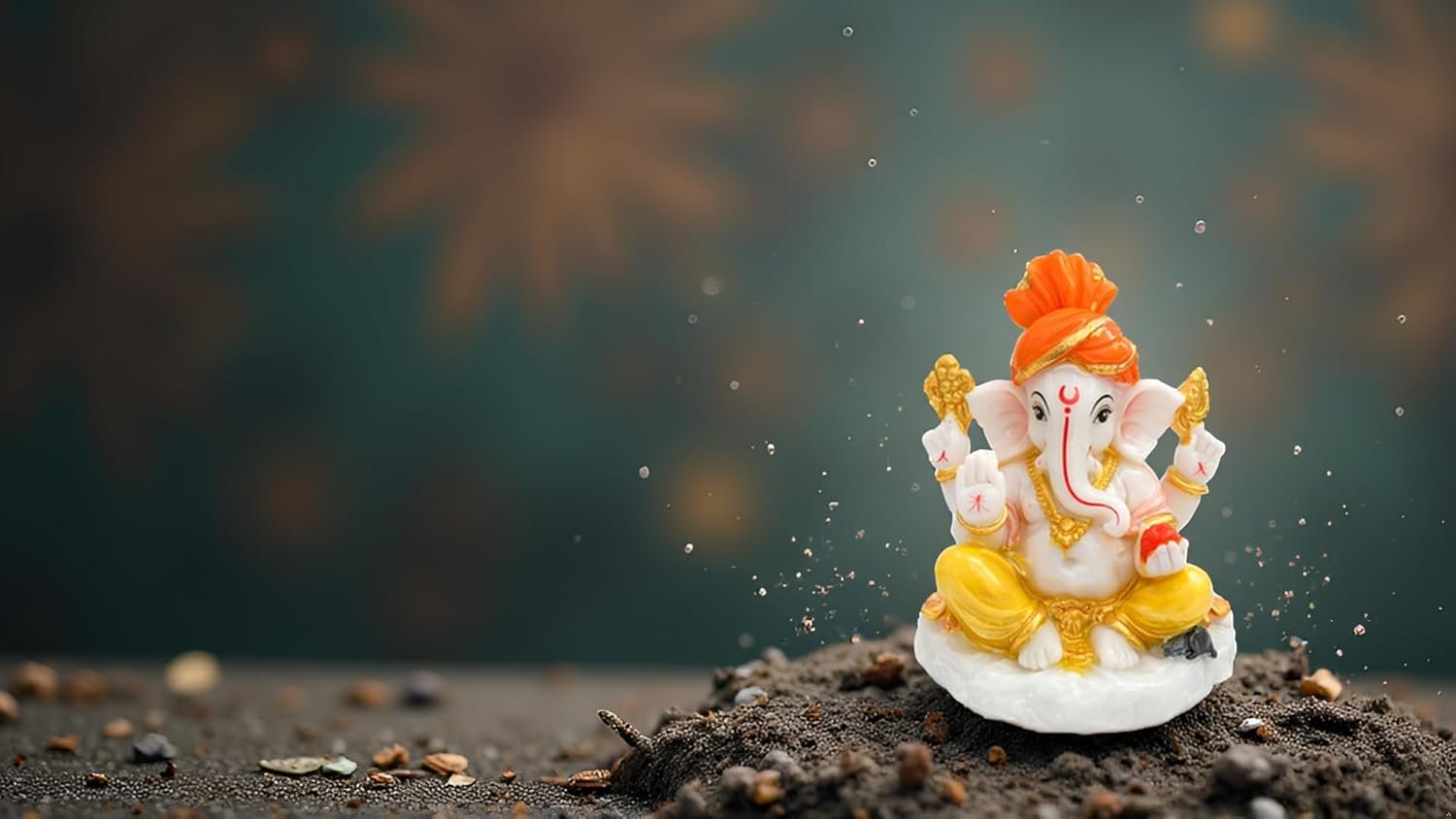 Traditional Hand Painted Lord Ganesha Idol in Marble Dust – Premium Multicolour Idol | Small Ganpati Murti for Car Dashboard, Desk, Pooja & Decor (Multicolour in Orange pagdi)