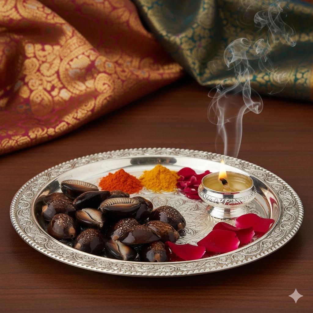 Raj Laxhmi Black Kauri - 11 Pieces || Kaali Kodi for Puja || Pooja Set Cowrie,Cowrie for decorative purpose, kaudi for laxmi Puja