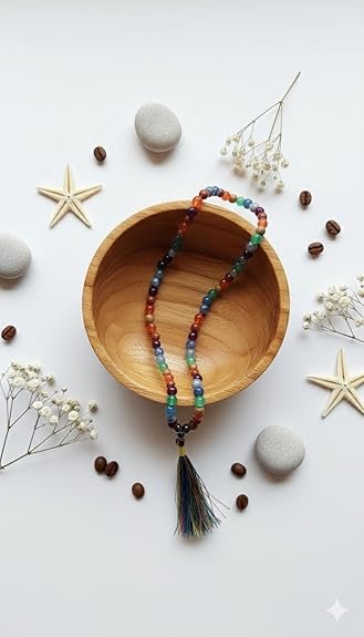 Lab Certified Navgrah Healing Crystal Mala for Men & Women | 9 Colour Chakra Stone Mala Necklace (27 Inch, 6mm Beads) | Unisex Meditation, Reiki & Spiritual Prayer Mala | Pack of 1