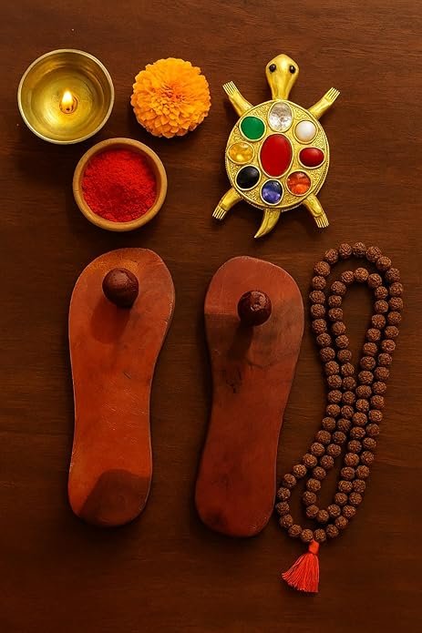 Wooden Khadau Charan Paduka (14 CM)| Traditional Handmade Wooden Sandals for Pooja, Mandir, Meditation & Spiritual Use | Sacred Religious Paduka for Home Temple Rituals