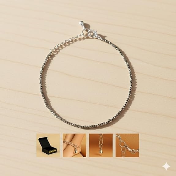 Raw Pyrite Anklet for Women | Natural Stone of Money, Protection & Positive Energy | Stylish Spiritual Jewellery Gift for Girlfriend, Wife, Sister & Teens, Pack of 1