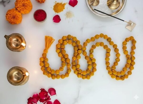 Unisex Adult Haldi Mala | Natural Turmeric Jap Mala (7mm Beads, 32 Inch Length, 108+1 Beads) | Spiritual, Prayer, Meditation & Puja | Pack of 1
