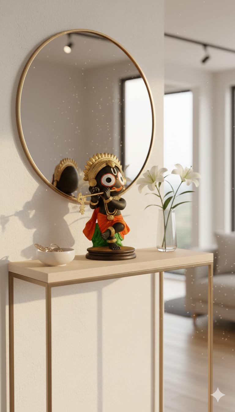Handcrafted Lord Jagannath Idol with Flute (10 cm) | Premium Resin Murti for Home Temple, Car Dashboard, Pooja & Spiritual Gifting | Decorative Showpiece