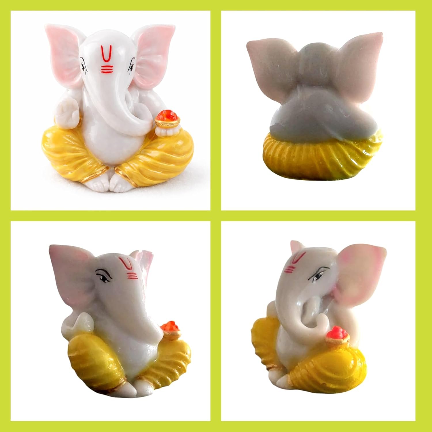Traditional Hand Painted Lord Ganesha Idol in Marble Dust | Small Ganpati Murti for Car Dashboard, Desk, Pooja & Decor (Yellow Dhoti 01)