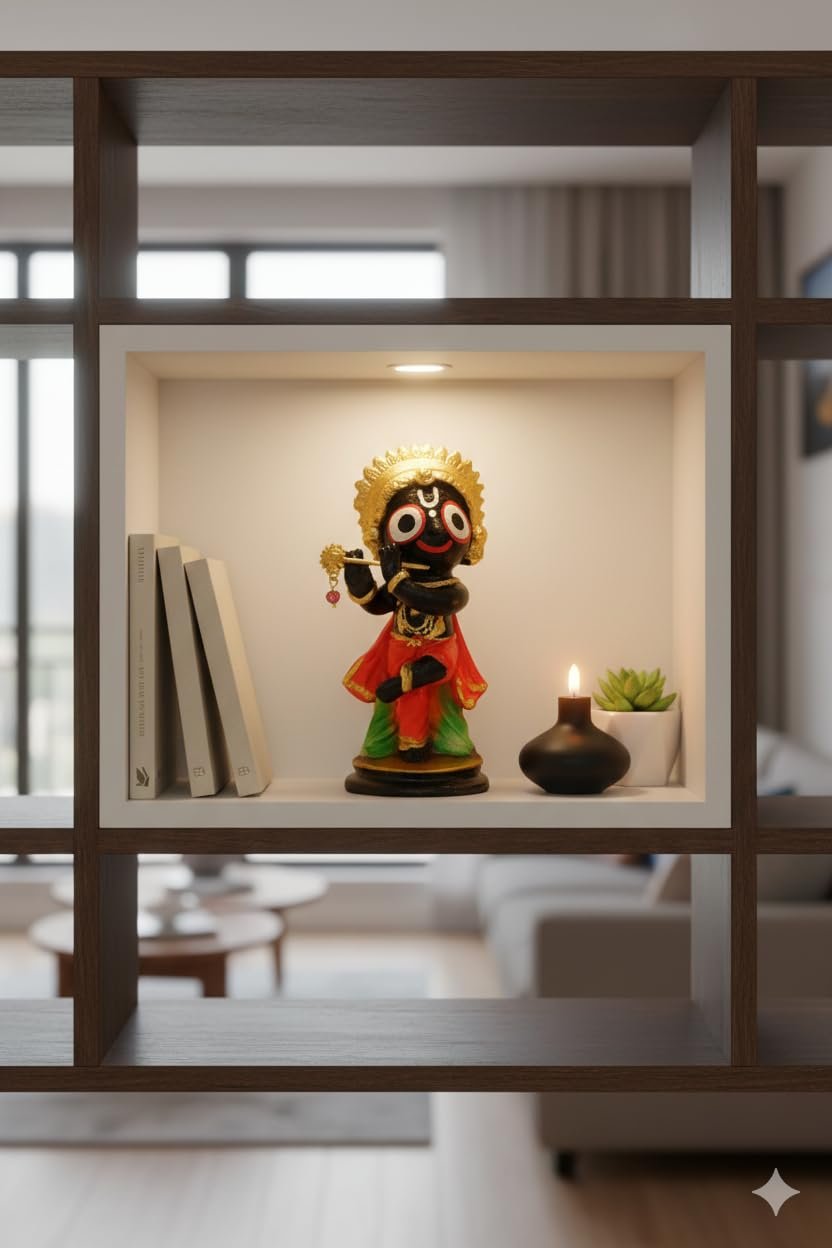 Handcrafted Lord Jagannath Idol with Flute (10 cm) | Premium Resin Murti for Home Temple, Car Dashboard, Pooja & Spiritual Gifting | Decorative Showpiece