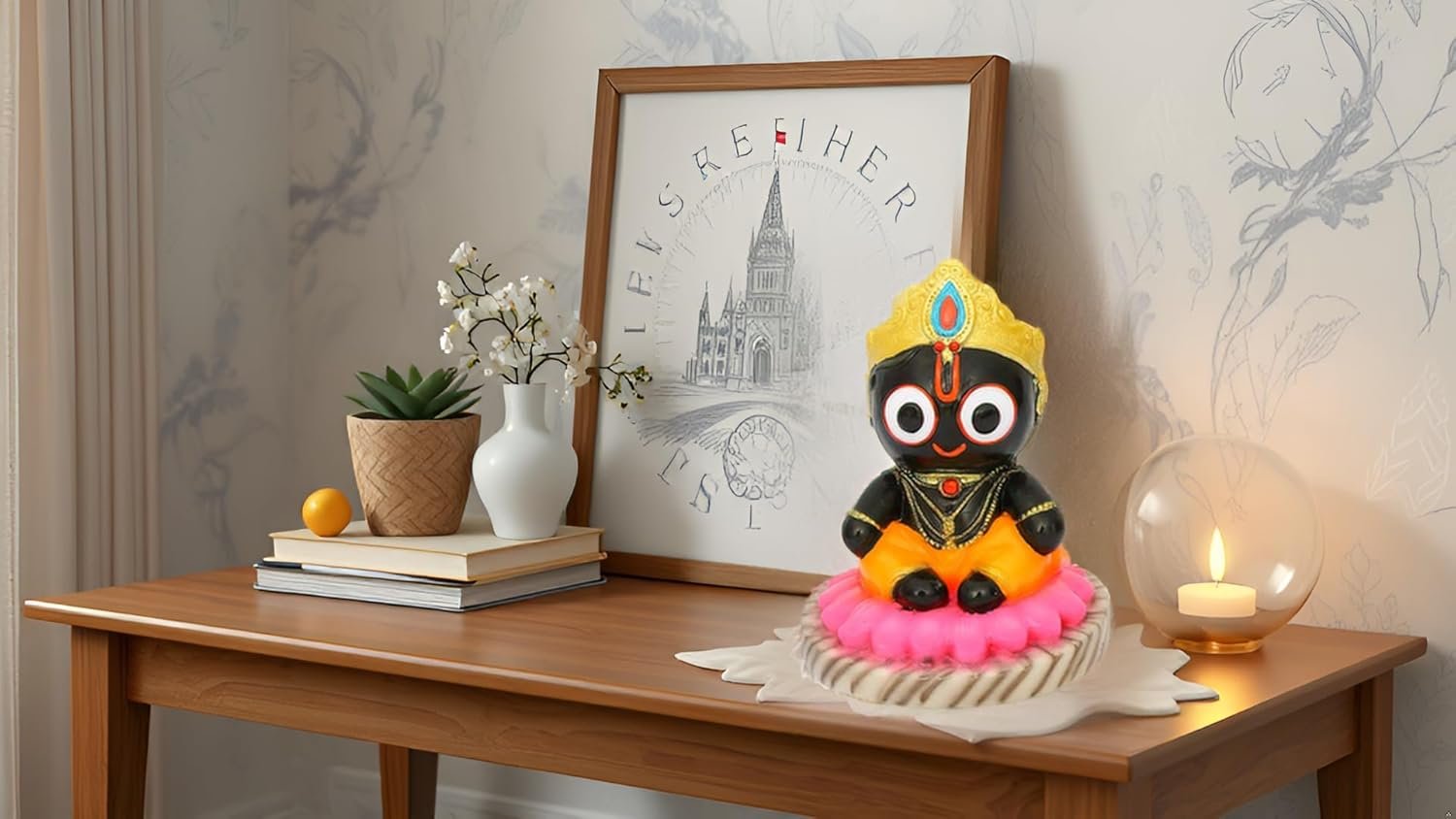 Handcrafted Lord Jagannath Idol on Kamal Base | Premium Marble Dust Murti for Home Temple, Car Dashboard, Pooja & Spiritual Gifting | Decorative Showpiece | 10 CM