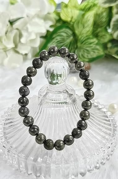 Natural Pyrite Bracelet | 8mm Metallic Gemstone Stretchable Wristband for Men & Women | Crystal Jewellery