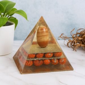 Orgone Energy Pyramid with Swayambhoo Narmadeshwar Shivling, Panchmukhi Rudraksha & Sphatik Chips | Vastu Protection Pyramid for Home & Office | Meditation, Reiki & Positive Energy Generator