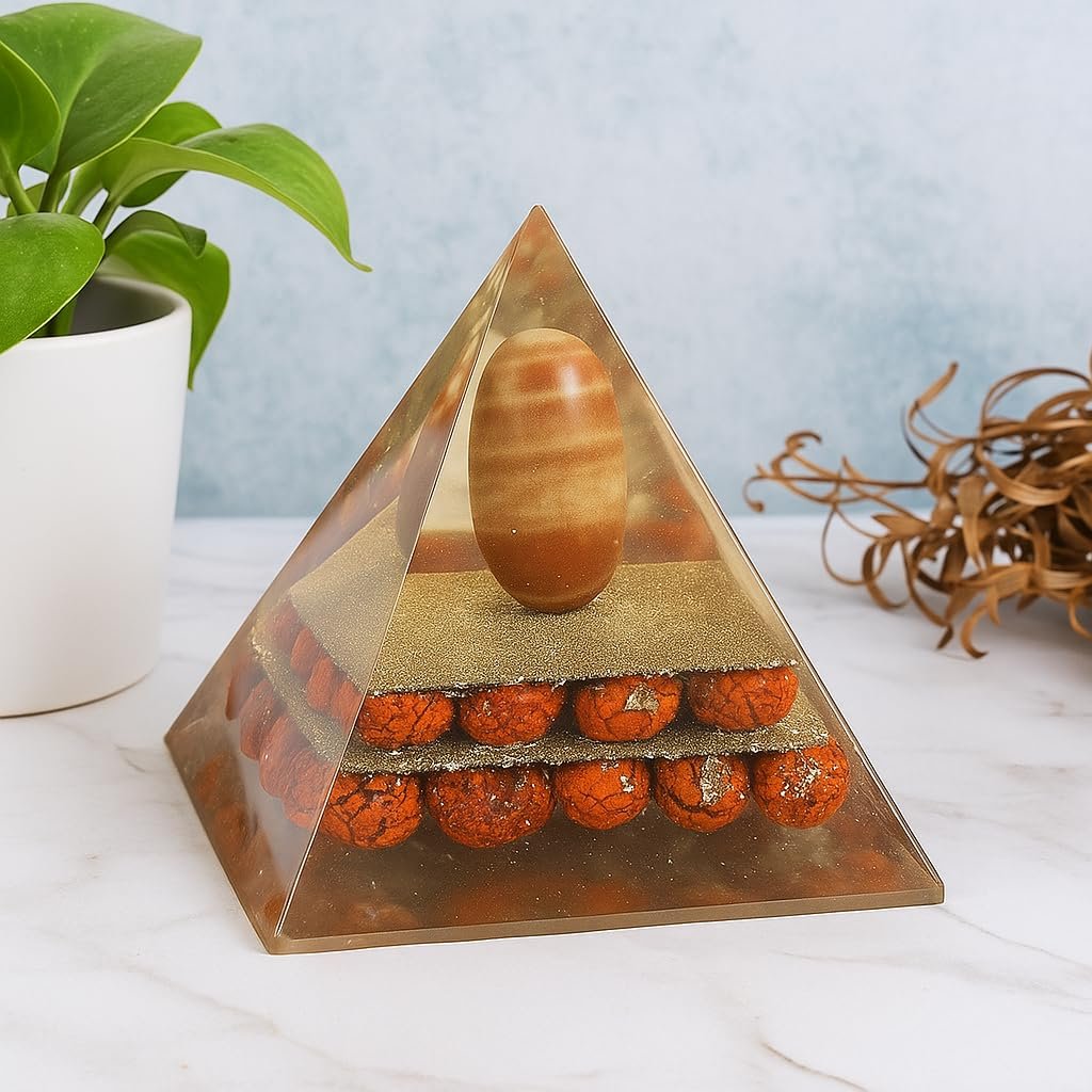 Orgone Energy Pyramid with Swayambhoo Narmadeshwar Shivling, Panchmukhi Rudraksha & Sphatik Chips | Vastu Protection Pyramid for Home & Office | Meditation, Reiki & Positive Energy Generator
