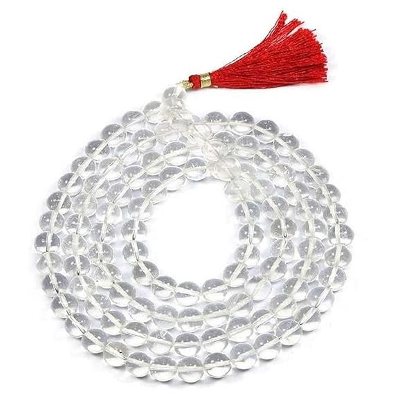 Certified Sphatik Crystal Jaap Mala (108+1 Beads) | Natural Quartz Rosary for Pooja, Meditation & Chanting | Spiritual Healing Mala for Men & Women - Copy
