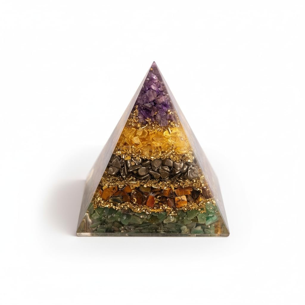 Money Magnet Pyramid | 7 Chakra Orgone Crystal Energy Generator | 8 cm Vastu Pyramid for Wealth, Success & Positive Energy | Spiritual Decorative Showpiece for Home & Office