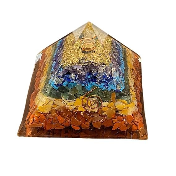 7 Chakra Crystal Orgone Pyramid, Money Magnet Energy Generator, Copper Coil Energy Amplifier, Handcrafted Vastu Spiritual Decor, 7.5CM