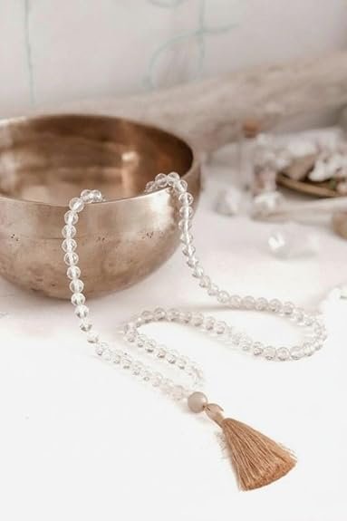 Certified Sphatik Crystal Jaap Mala (108+1 Beads) | Natural Quartz Rosary for Pooja, Meditation & Chanting | Spiritual Healing Mala for Men & Women - Copy