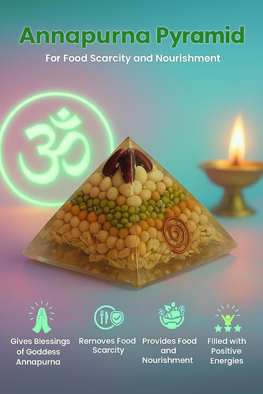 Original Annapurna Pyramid for Food, Prosperity, Vastu Correction & Well-Being | Annapurna Devi Blessed Energy Generator Grains Filled Orgonite Vastu Pyramid | 3 Inch