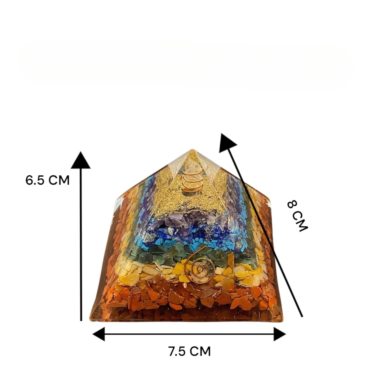7 Chakra Crystal Orgone Pyramid, Money Magnet Energy Generator, Copper Coil Energy Amplifier, Handcrafted Vastu Spiritual Decor, 7.5CM