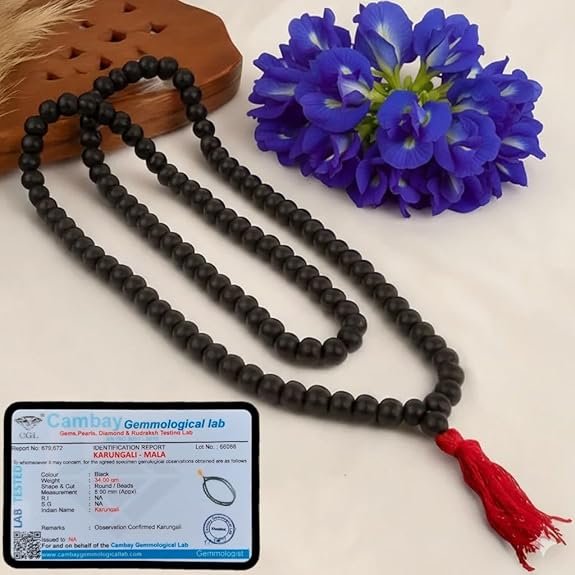 Certified Karungali Black Ebony Wood Mala – 108+1 Beads, 8mm Premium Ebony Wood – Lab Tested & Vedic Approved Spiritual Rosary for Meditation, Japa & Protection | Lab Tested (1, KARUNGLI MALA)