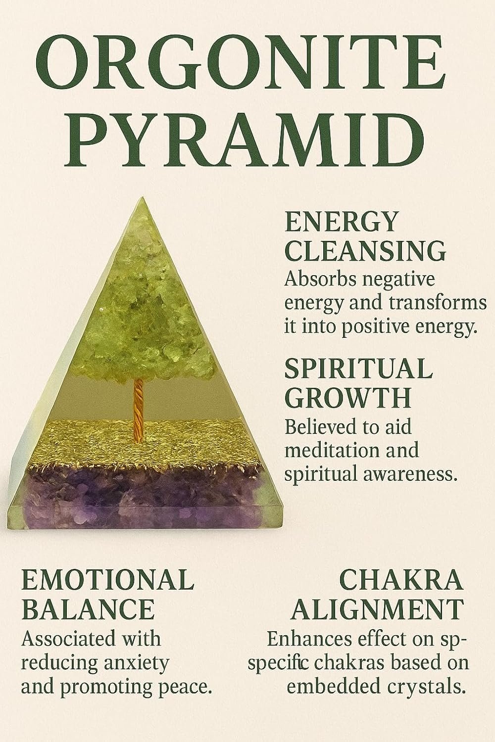 Amethyst Orgone Pyramid with Amethyst & Peridot Crystals | Copper Coil & Brass Energy Generator Pyramid for Meditation, Reiki Healing & Positive Energy | Vastu Spiritual Home Decor Gift Item