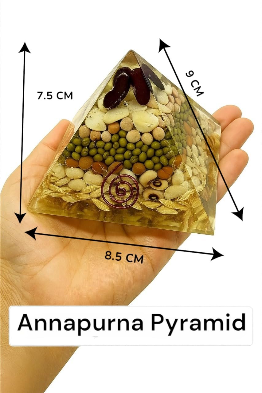 Original Annapurna Pyramid for Food, Prosperity, Vastu Correction & Well-Being | Annapurna Devi Blessed Energy Generator Grains Filled Orgonite Vastu Pyramid | 3 Inch