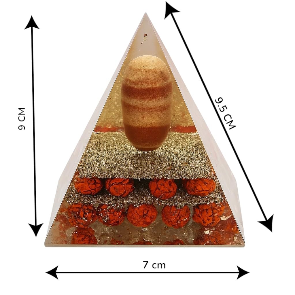 Orgone Energy Pyramid with Swayambhoo Narmadeshwar Shivling, Panchmukhi Rudraksha & Sphatik Chips | Vastu Protection Pyramid for Home & Office | Meditation, Reiki & Positive Energy Generator
