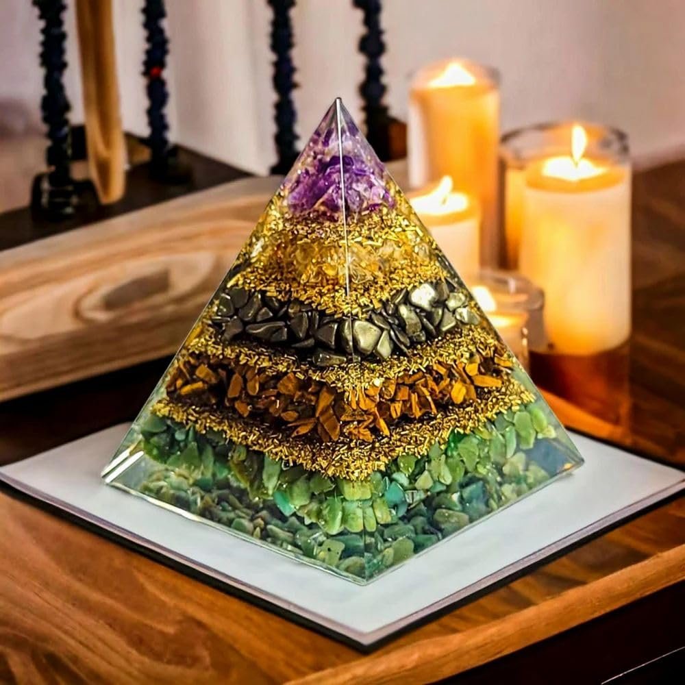 Money Magnet Pyramid | 7 Chakra Orgone Crystal Energy Generator | 8 cm Vastu Pyramid for Wealth, Success & Positive Energy | Spiritual Decorative Showpiece for Home & Office