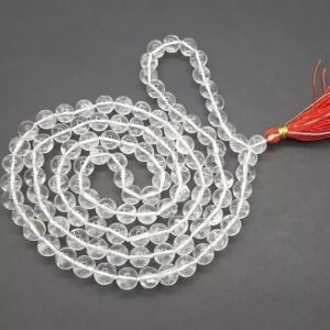 Certified Sphatik Crystal Jaap Mala (108+1 Beads) | Natural Quartz Rosary for Pooja, Meditation & Chanting | Spiritual Healing Mala for Men & Women - Copy