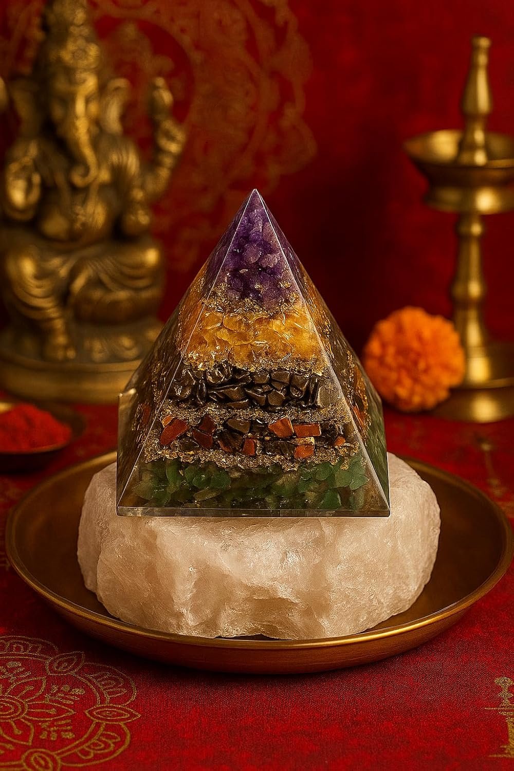 Money Magnet Pyramid | 7 Chakra Orgone Crystal Energy Generator | 8 cm Vastu Pyramid for Wealth, Success & Positive Energy | Spiritual Decorative Showpiece for Home & Office