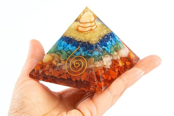 7 Chakra Crystal Orgone Pyramid, Money Magnet Energy Generator, Copper Coil Energy Amplifier, Handcrafted Vastu Spiritual Decor, 7.5CM