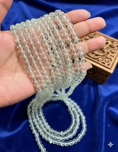 Certified Sphatik Crystal Jaap Mala (108+1 Beads) | Natural Quartz Rosary for Pooja, Meditation & Chanting | Spiritual Healing Mala for Men & Women - Copy