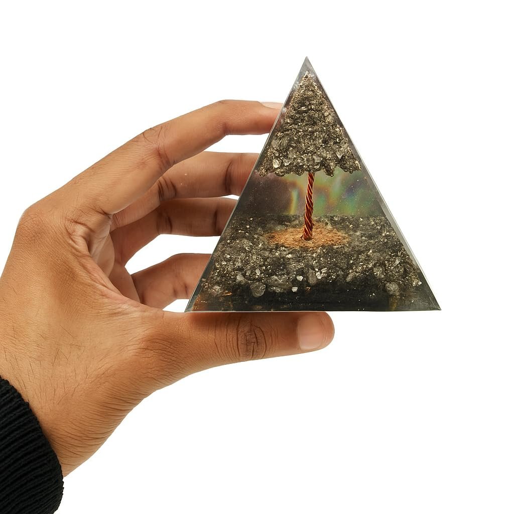 Natural Pyrite Crystal Pyramid | Certified Original Stone | 8 cm Height | Polished Gold Finish | Wealth & Abundance Stone | Energy Generator for Prosperity, Protection & Vastu Correction