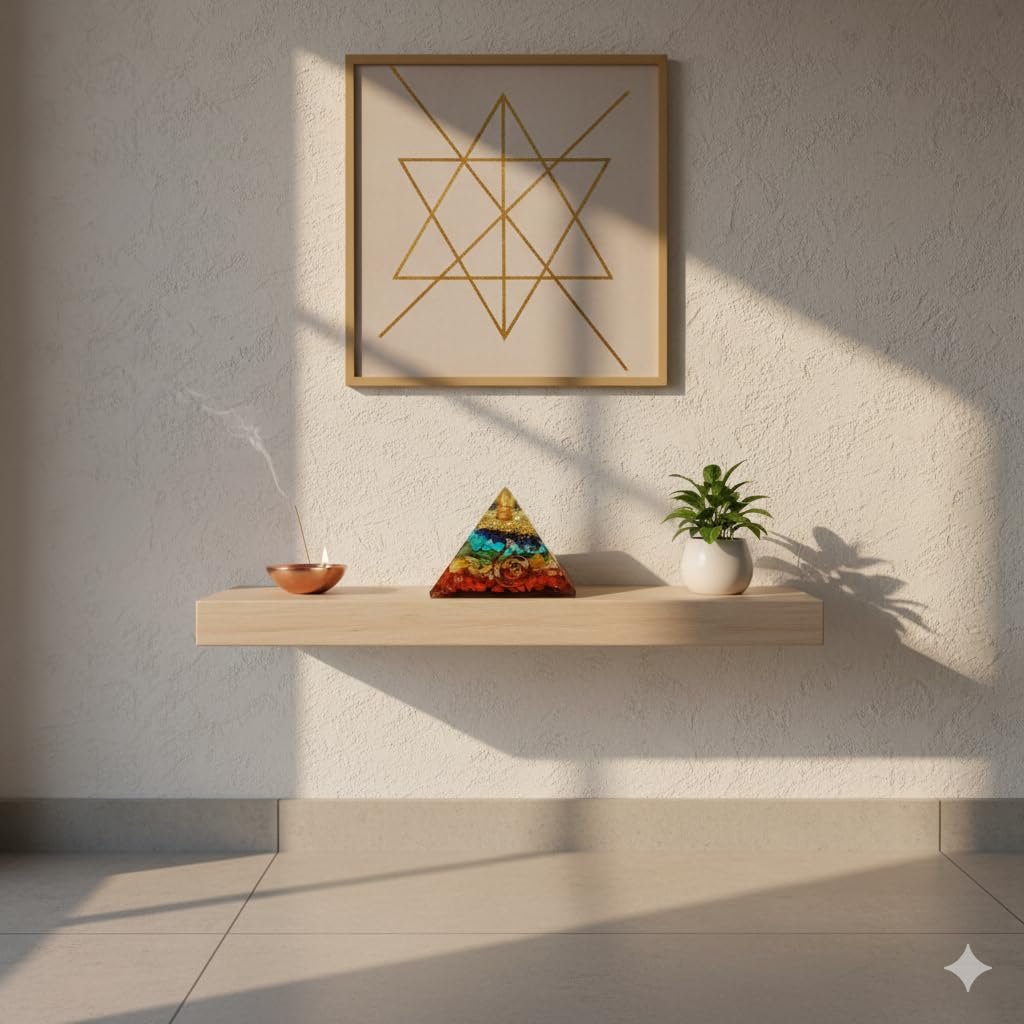 7 Chakra Crystal Orgone Pyramid, Money Magnet Energy Generator, Copper Coil Energy Amplifier, Handcrafted Vastu Spiritual Decor, 7.5CM