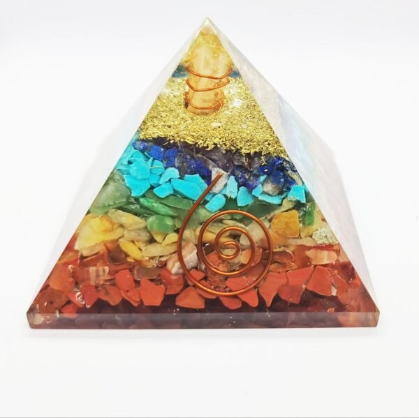 7 Chakra Crystal Orgone Pyramid, Money Magnet Energy Generator, Copper Coil Energy Amplifier, Handcrafted Vastu Spiritual Decor, 7.5CM
