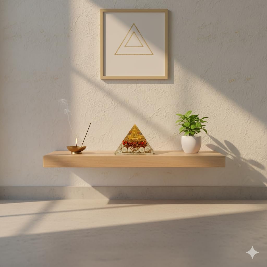 Laxmi Pyramid with Shree Yantra | Certified Gomati Chakra, Rudraksha & Cowrie | Vastu Energy Crystal Pyramid for Good Luck, Money, Wealth & Positive Energy | Spiritual Home Decor Gift Item