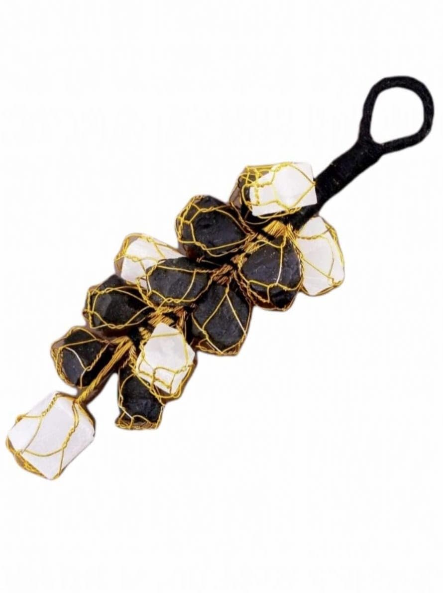 Handcrafted Crystal Door Hanging with Black Tourmaline & Selenite | 5-inch Gold Wire-Wrapped Nazar Battu for Home Entrance | Evil Eye Protection Décor for Doors Pack of 1