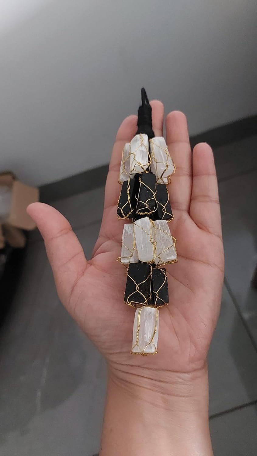 Handcrafted Crystal Door Hanging with Black Tourmaline & Selenite | 5-inch Gold Wire-Wrapped Nazar Battu for Home Entrance | Evil Eye Protection Décor for Doors Pack of 1