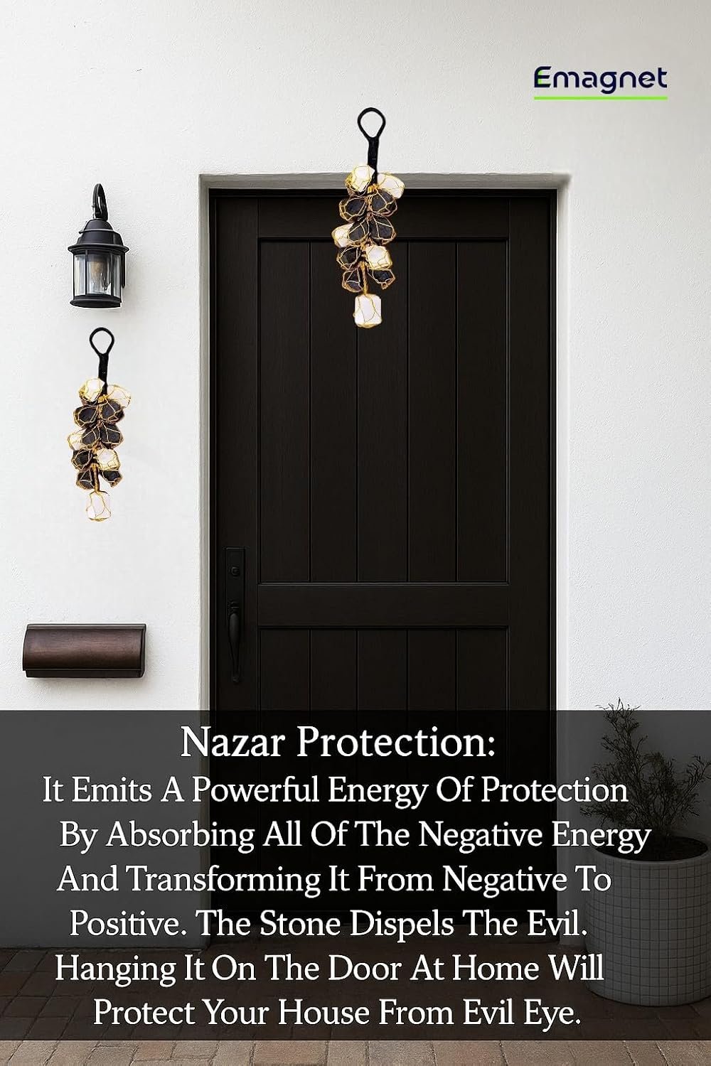 Handcrafted Crystal Door Hanging with Black Tourmaline & Selenite | 5-inch Gold Wire-Wrapped Nazar Battu for Home Entrance | Evil Eye Protection Décor for Doors Pack of 1