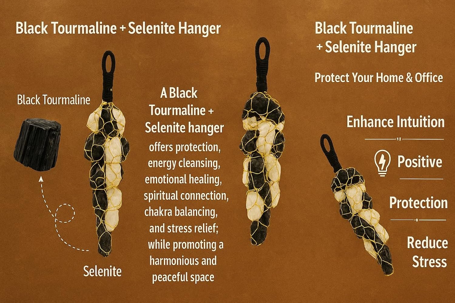 Handcrafted Crystal Door Hanging with Black Tourmaline & Selenite | 5-inch Gold Wire-Wrapped Nazar Battu for Home Entrance | Evil Eye Protection Décor for Doors Pack of 1