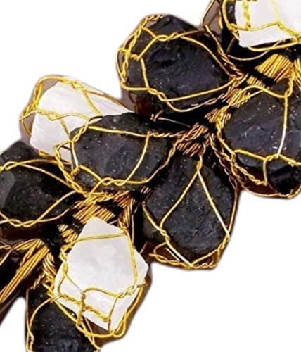 Handcrafted Crystal Door Hanging with Black Tourmaline & Selenite | 5-inch Gold Wire-Wrapped Nazar Battu for Home Entrance | Evil Eye Protection Décor for Doors Pack of 1