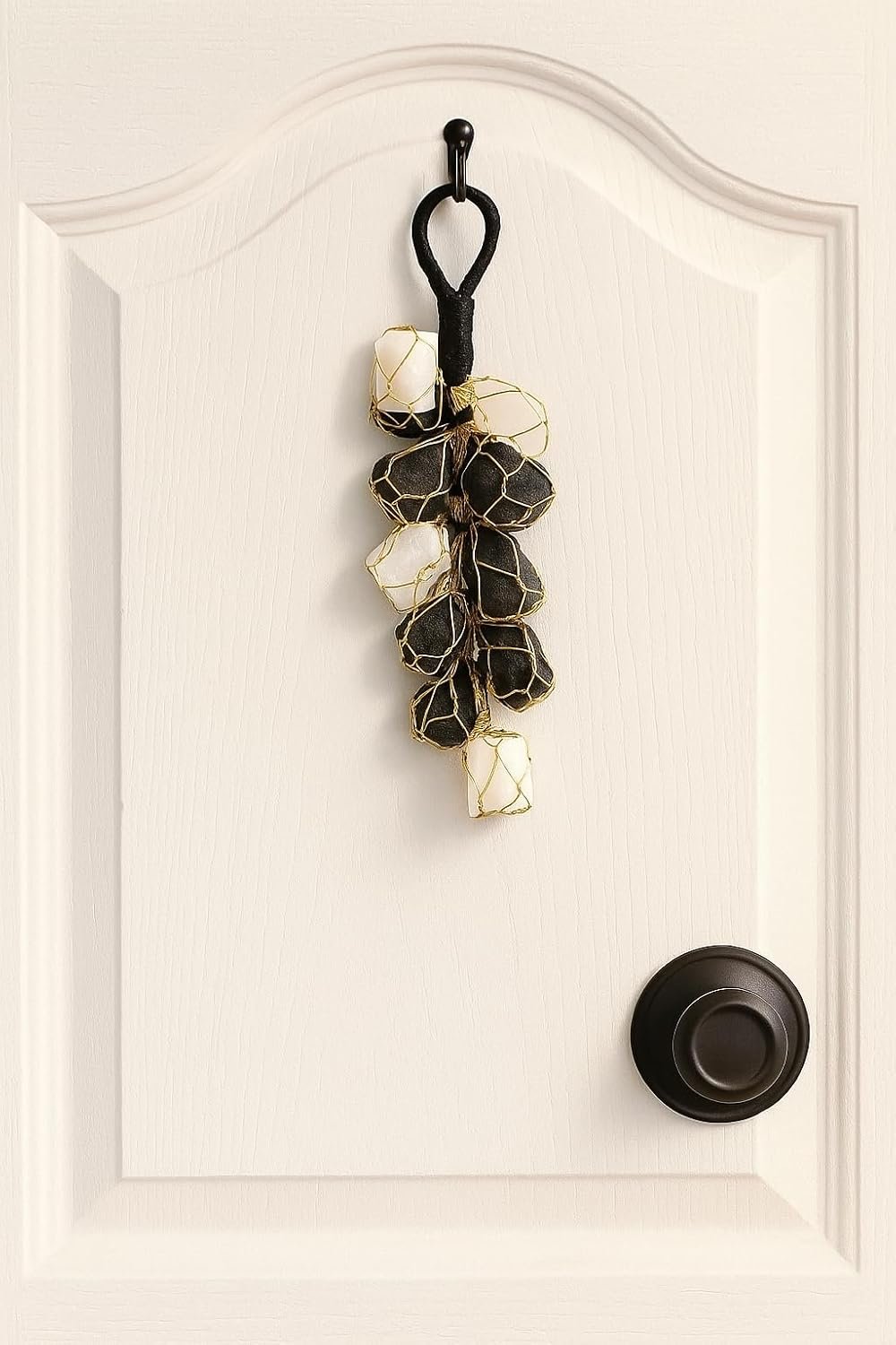 Handcrafted Crystal Door Hanging with Black Tourmaline & Selenite | 5-inch Gold Wire-Wrapped Nazar Battu for Home Entrance | Evil Eye Protection Décor for Doors Pack of 1