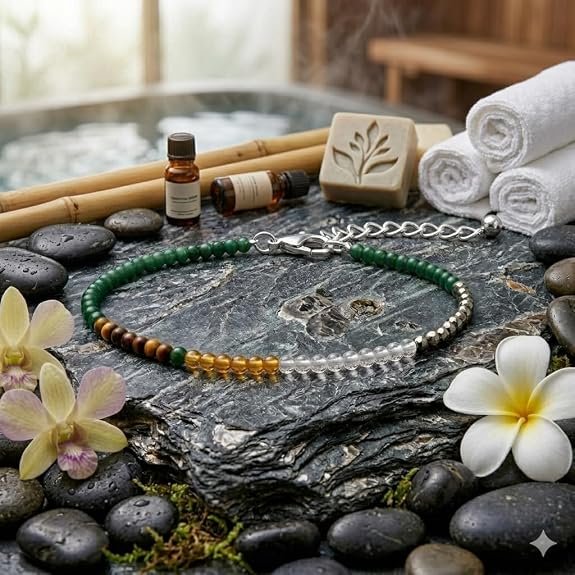 Wealth Attraction Dhan Yog Anklet for Women | Pyrite, Citrine, Green Aventurine Gemstone Anklet | Lucky Astrology jewellary for Prosperity & Success | Adjustable Fit