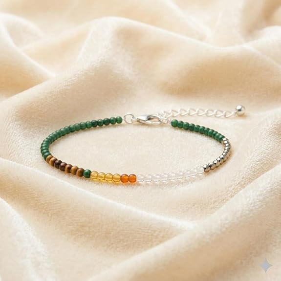 Wealth Attraction Dhan Yog Anklet for Women | Pyrite, Citrine, Green Aventurine Gemstone Anklet | Lucky Astrology jewellary for Prosperity & Success | Adjustable Fit