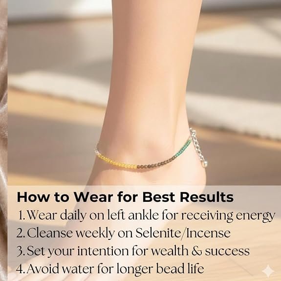 Wealth Attraction Dhan Yog Anklet for Women | Pyrite, Citrine, Green Aventurine Gemstone Anklet | Lucky Astrology jewellary for Prosperity & Success | Adjustable Fit