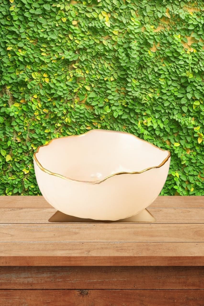 Selenite Crystal Money Bowl with Golden Rim | 13 cm Natural Selenite Vastu & Feng Shui Decor | Charging Bowl for Crystals, Wealth Attraction & Home/Office Prosperity