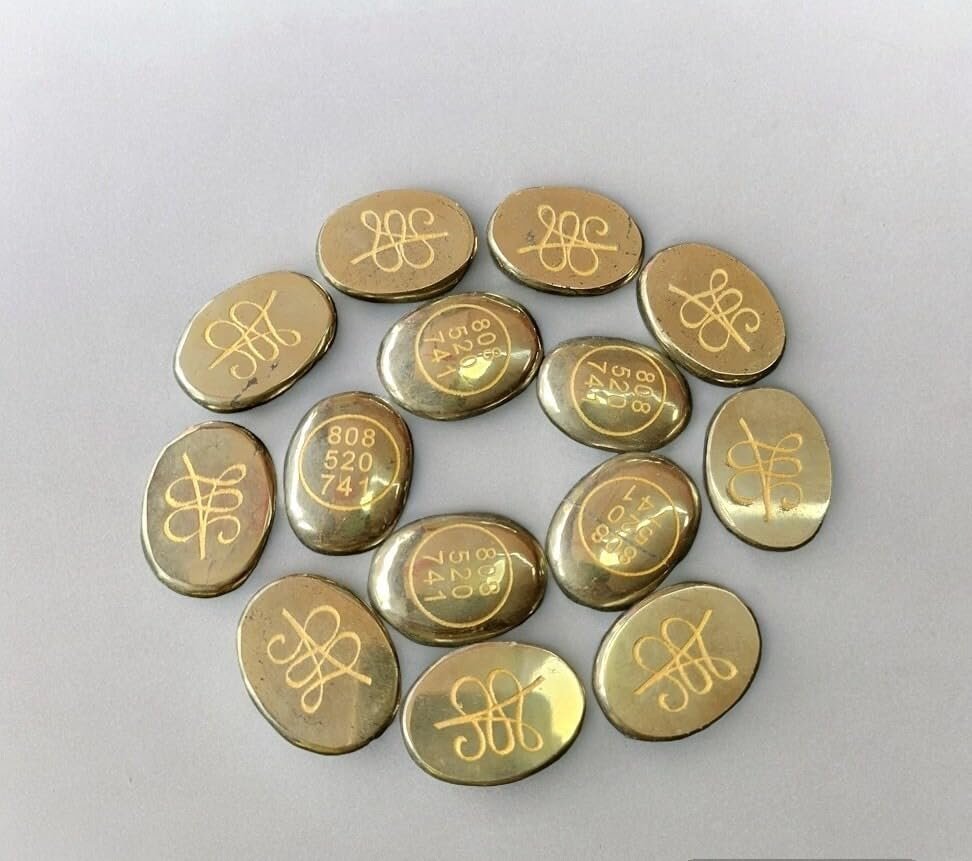 Good Luck Stone Pyrite Zibu Symbol Coin – 808 520 741 | Fortune & Wealth Magnet for Financial Growth, Reiki Healing & Vastu Decor – Home & Office Pack of 1