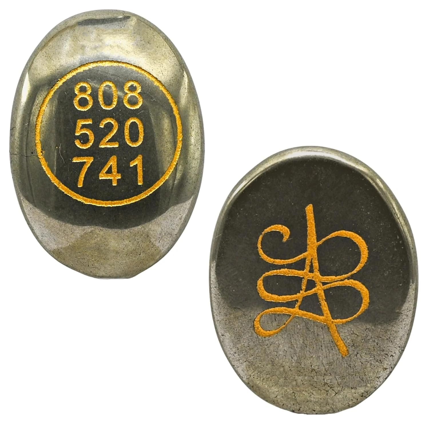 Good Luck Stone Pyrite Zibu Symbol Coin – 808 520 741 | Fortune & Wealth Magnet for Financial Growth, Reiki Healing & Vastu Decor – Home & Office Pack of 1